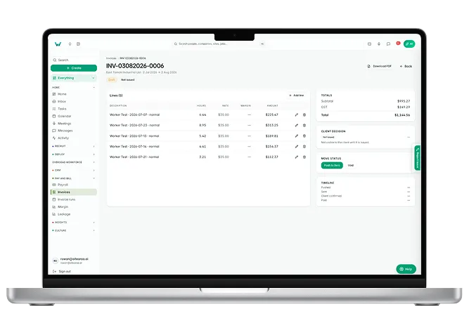 A Workhr invoice ready to issue